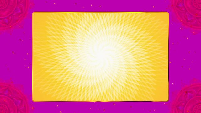Vibrant Magenta & Saffron Festival Background - Abstract Swirling Light Vortex and Opulent Indian Mandala Frame