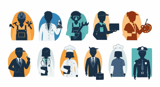 Diverse Professional Silhouettes Representing Various Occupations and Careers.