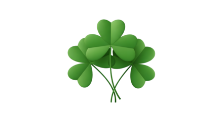 A cluster of vibrant green shamrock leaves with delicate stems isolated on transparent background
