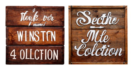 Rustic Wooden Signs with Handcrafted Letters and Unique Designs, PNG bundle collection, Isolated on Transparent Background