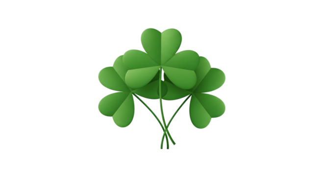 A cluster of vibrant green shamrock leaves with delicate stems isolated on transparent background