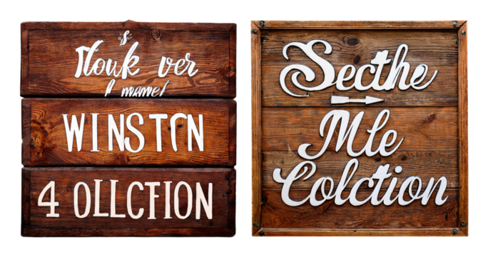 Rustic Wooden Signs with Handcrafted Letters and Unique Designs, PNG bundle collection, Isolated on Transparent Background