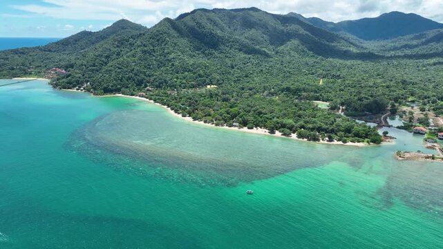 Forest Covered Mountains At The Tropical Beach Of Klong Kloi In Ko Chang, Thailand. Aerial Drone Shot