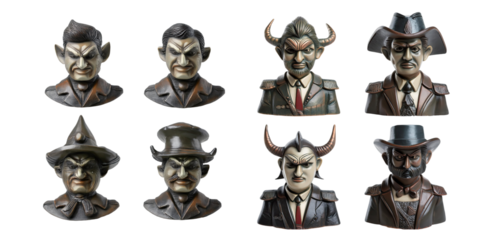 Unique Character Busts Collection for Creative Use, PNG collection, set bundle, isolate on transparent or white background