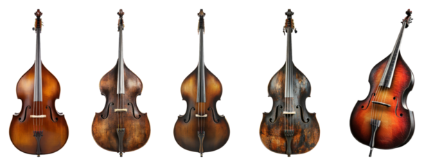 Selection of Classic String Instruments in Various Styles and Finishes, PNG bundle collection, Isolated on Transparent Background