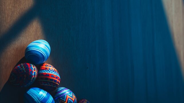 ceremony. Vibrant Easter eggs arranged on a rustic wooden surface, capturing festive joy and natural warmth. event programs, museum guides, designed for cultural heritage projects and event programs.
