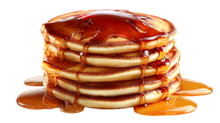 Stack of pancakes with syrup dripping on transparent background delicious breakfast dessert food