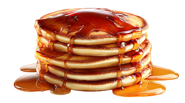 Stack of pancakes with syrup dripping on transparent background delicious breakfast dessert food