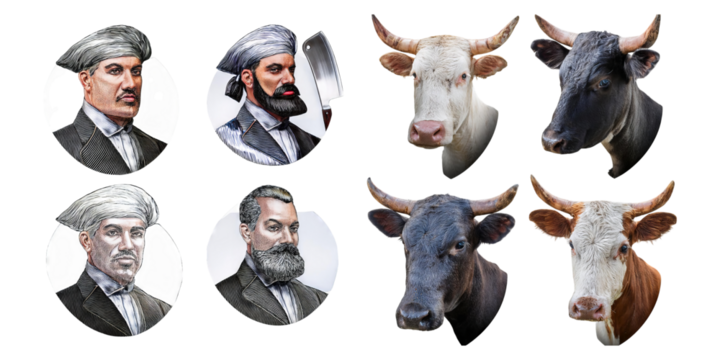 Vintage Portraits of Men and Cattle Illustrations, PNG collection, set bundle, isolate on transparent or white background