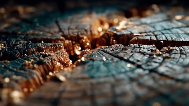 Close up of textured tree stump with cracks and intricate patterns