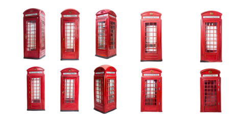Classic Red Telephone Booth Collection, PNG set collection, isolated on transparent background