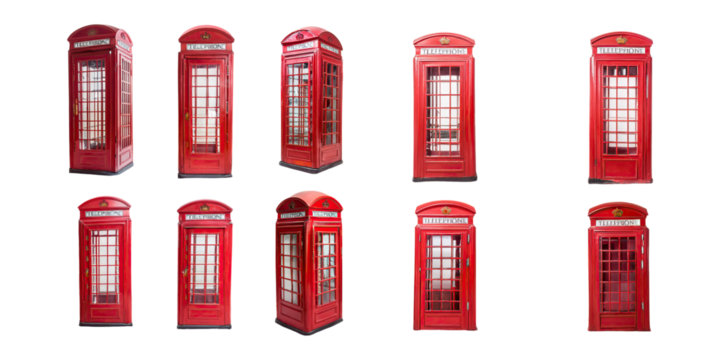 Classic Red Telephone Booth Collection, PNG set collection, isolated on transparent background
