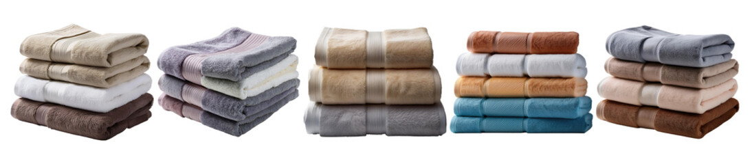 Elegant Stacked Towels in Various Colors and Textures for Bath Decor, Isolate on Transparent Background