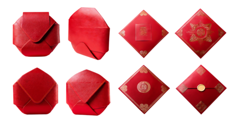 Elegant Red Envelopes Collection for Celebratory Occasions, isolated on transparent background