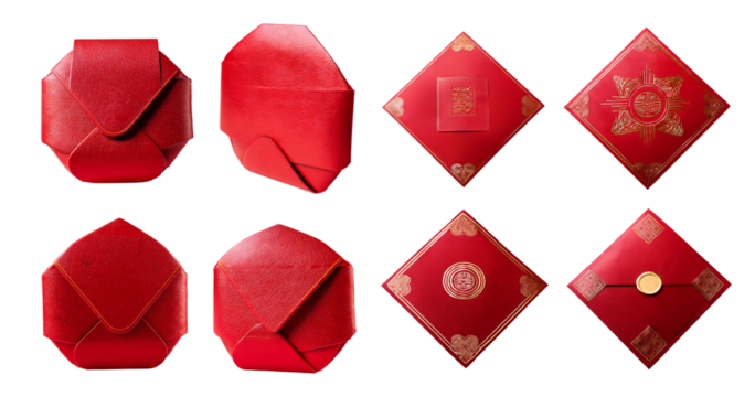 Elegant Red Envelopes Collection for Celebratory Occasions, isolated on transparent background