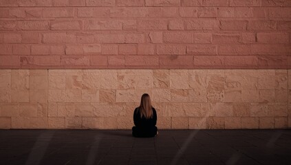 Peaceful meditation session for mindful wellness against a textured brick wall, promoting serenity and balance in modern urban living