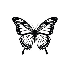 Detailed black and white butterfly silhouette with intricate wing patterns silhouette