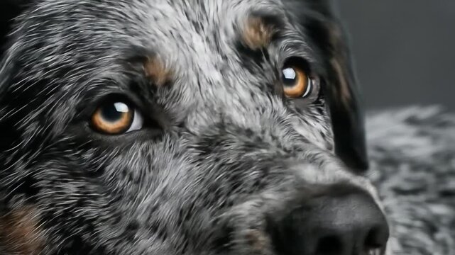 Close up portrait of a dog showing detailed fur and eye color