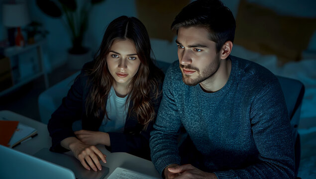 Young man and woman participating in a video call at home