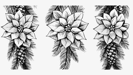 Elegant poinsettia floral arrangements for festive Christmas and holiday designs, vector art