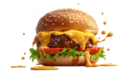 Fried chicken burger delight fast food restaurant food bright isolated on transparent background