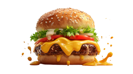 Fried chicken burger delight fast food restaurant food bright isolated on transparent background