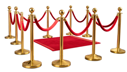 Elegance and Anticipation: A velvet rope barrier creates an air of exclusivity around a red carpet, suggesting a sense of importance and awaiting a grand entrance.