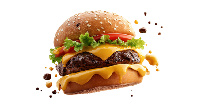 Fried chicken burger delight fast food restaurant food bright isolated on transparent background