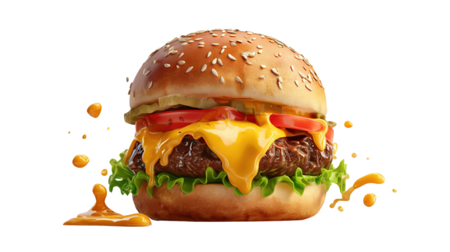 Fried chicken burger delight fast food restaurant food bright isolated on transparent background - Powered by Adobe