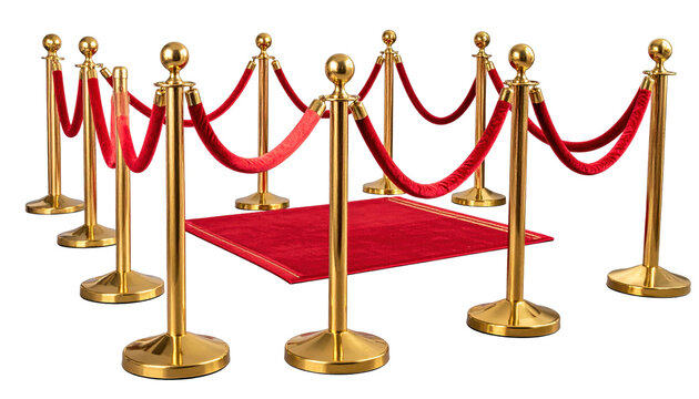 Elegance and Anticipation: A velvet rope barrier creates an air of exclusivity around a red carpet, suggesting a sense of importance and awaiting a grand entrance.