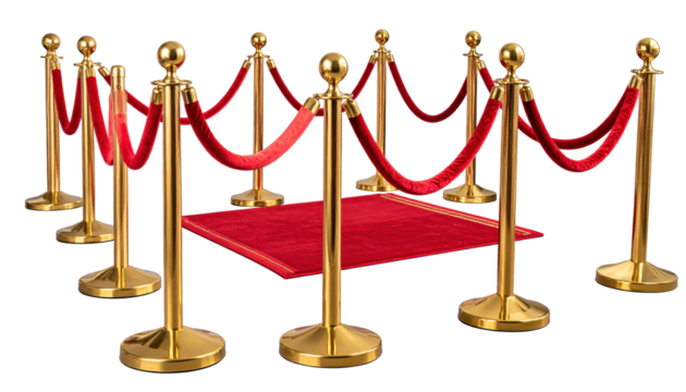 Elegance and Anticipation: A velvet rope barrier creates an air of exclusivity around a red carpet, suggesting a sense of importance and awaiting a grand entrance.