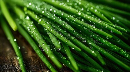 Dew-Kissed Chives: Fresh Green Herbs with Water Droplets