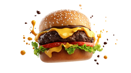 Fried chicken burger delight fast food restaurant food bright isolated on transparent background