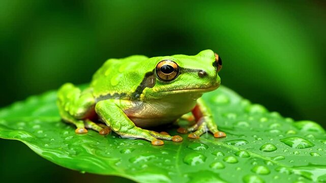 Macro shot of a tiny glass frog clinging to a translucent leaf, revealing its internal organs through its transparent skin, emphasizing its unique biological structure.