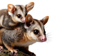 Fototapeta premium Adorable Sugar Gliders: A pair of sugar gliders, with their large, expressive eyes and soft fur, stand side by side, showcasing their cute, innocent nature.