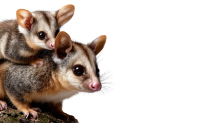 Adorable Sugar Gliders: A pair of sugar gliders, with their large, expressive eyes and soft fur, stand side by side, showcasing their cute, innocent nature.