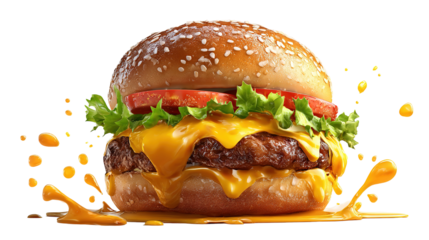 Fried chicken burger delight fast food restaurant food bright isolated on transparent background