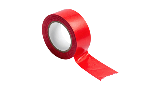 Vivid Red Tape: A striking coil of vibrant red tape, perfect for various industrial and creative applications, unrolled against a neutral background.