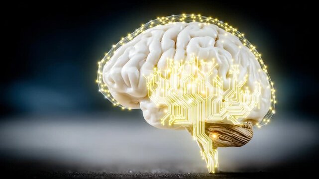 Brain with Electrical Circuit: An illuminated cerebral model, highlighted with a delicate network of circuits, showcases the intricacies of the human mind and its capacity for innovation.