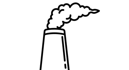 Industrial chimney emitting smoke against a white background, minimalist line art.