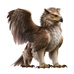 Brown Griffin Creature with Feathered Wings and Talons isolated on a transparent background