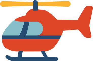 Red rescue helicopter with skid landing gear