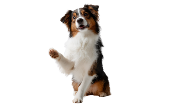 Playful Pup's Greeting: A charming canine extends its paw in a friendly wave, capturing a moment of joyful interaction, and showcasing its expressive eyes and endearing personality.