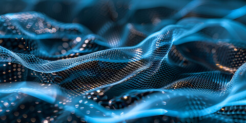 Abstract Molecular Network with Blue Glowing Nodes