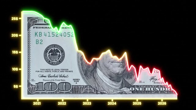 Descending dollar chart animation illustrating deflation trends in crisp 2K 30FPS with alpha channel—perfect for economic reports and financial storytelling