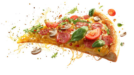 Pepperoni pizza slice isolated on transparent background PNG image 