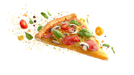 Pepperoni pizza slice isolated on transparent background PNG image 