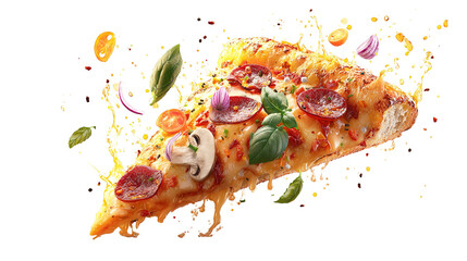 Pepperoni pizza slice isolated on transparent background PNG image 