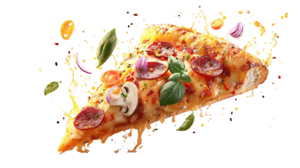 Pepperoni pizza slice isolated on transparent background PNG image 