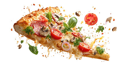 Pepperoni pizza slice isolated on transparent background PNG image 